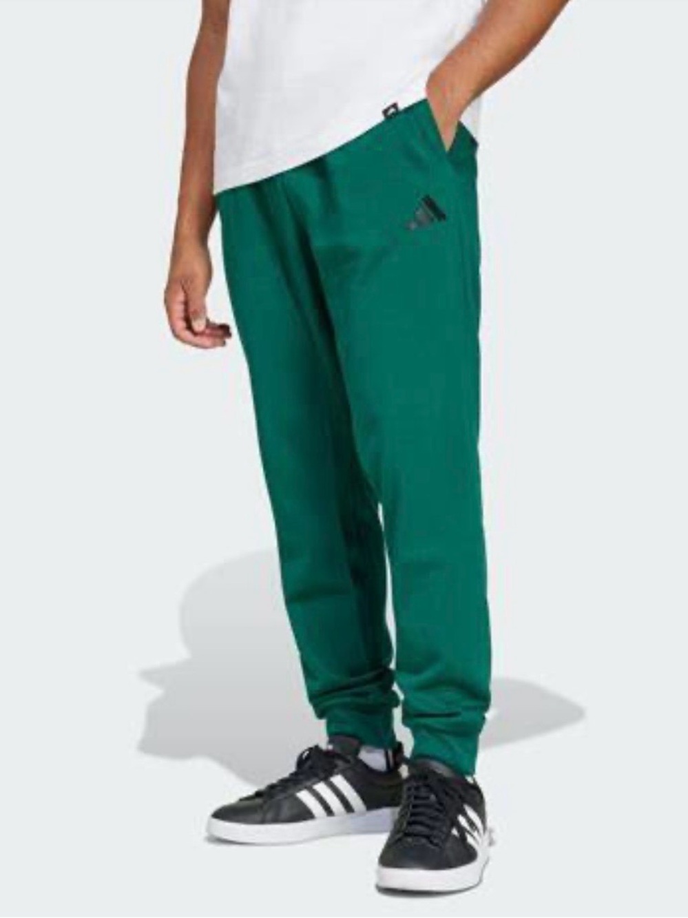 adidas Green Mens Cotton Blend Fleece Joggers with Black Logo